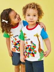 JoJo Maman Bébé White Elmer & Friends Applique T-Shirt - Image 1 of 4