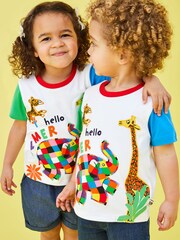 JoJo Maman Bébé White Elmer & Friends Applique T-Shirt - Image 2 of 4