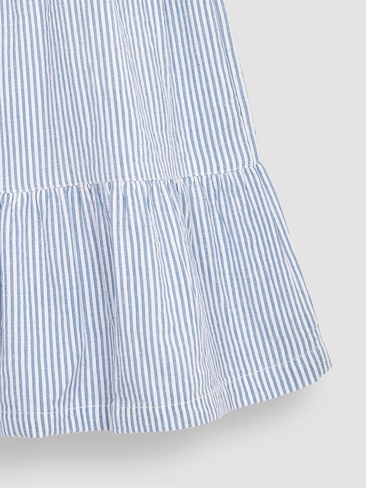 JoJo Maman Bébé Blue Seersucker Stripe Frill Shoulder Tiered Dress - Image 3 of 3