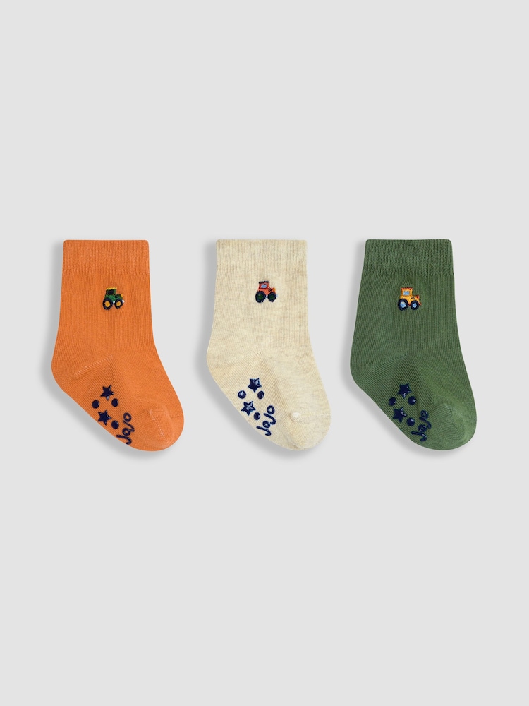 JoJo Maman Bébé Green Tractor 3-Pack Embroidered Socks - Image 1 of 4