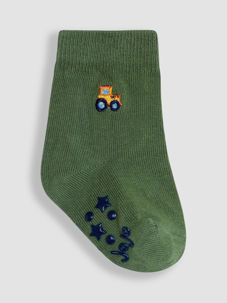 JoJo Maman Bébé Green Tractor 3-Pack Embroidered Socks - Image 4 of 4