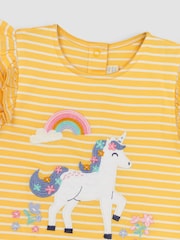 JoJo Maman Bébé Yellow Unicorn Appliqué Frill Sleeve T-Shirt - Image 2 of 3