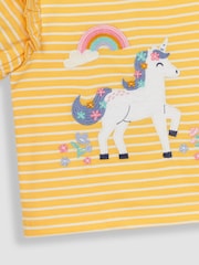 JoJo Maman Bébé Yellow Unicorn Appliqué Frill Sleeve T-Shirt - Image 3 of 3
