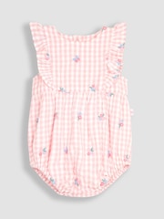 JoJo Maman Bébé Pink Floral Embroidered Gingham Bubble Romper - Image 2 of 5