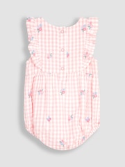 JoJo Maman Bébé Pink Floral Embroidered Gingham Bubble Romper - Image 3 of 5