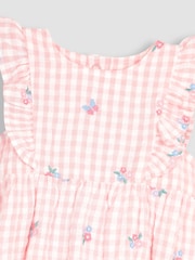 JoJo Maman Bébé Pink Floral Embroidered Gingham Bubble Romper - Image 5 of 5