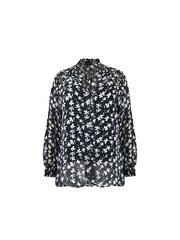 Live Unlimited Black Mono Floral Print Ruffle Front Blouse - Image 6 of 6
