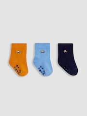 JoJo Maman Bébé Blue Digger 3-Pack Embroidered Socks - Image 1 of 4