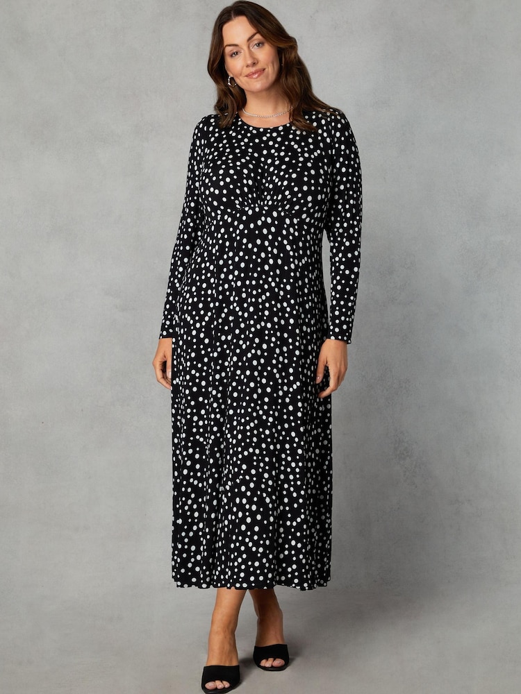 Live Unlimited Black Curve Petite Mono Spot Print Jersey Empire Seam Midi Dress - Image 1 of 5