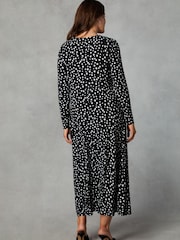 Live Unlimited Black Curve Petite Mono Spot Print Jersey Empire Seam Midi Dress - Image 2 of 5