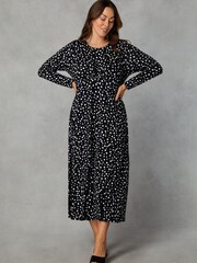 Live Unlimited Black Curve Petite Mono Spot Print Jersey Empire Seam Midi Dress - Image 3 of 5