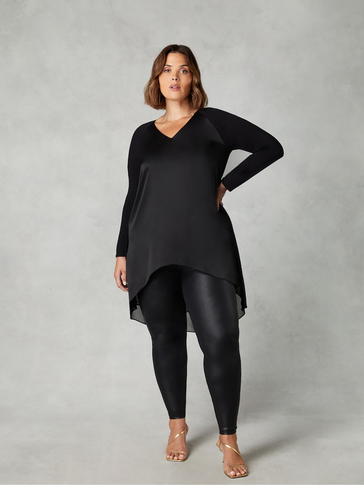 Live Unlimited Black Curve Satin Front High Low Tunic - Image 1 of 4