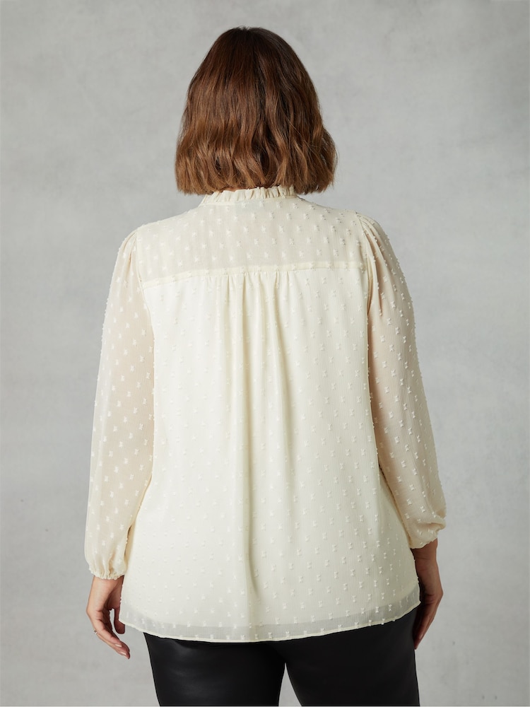 Live Unlimited Ivory White Curve Dobby Ruched Front Blouse - Image 2 of 4