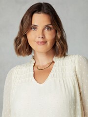 Live Unlimited Ivory White Curve Dobby Ruched Front Blouse - Image 3 of 4