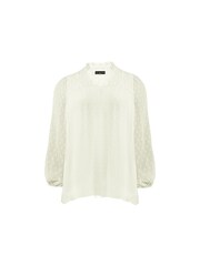 Live Unlimited Ivory White Curve Dobby Ruched Front Blouse - Image 4 of 4