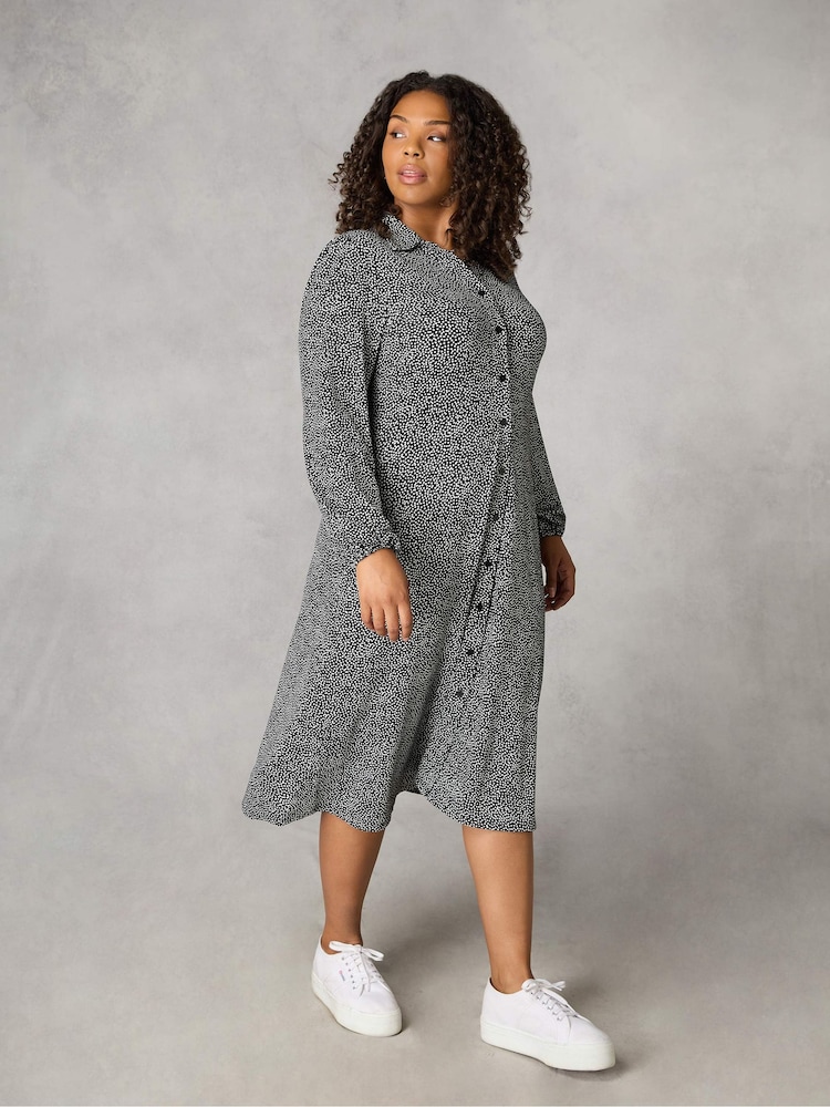 Live Unlimited Black Curve Dash Print Jersey Shirt Dress - Image 1 of 4