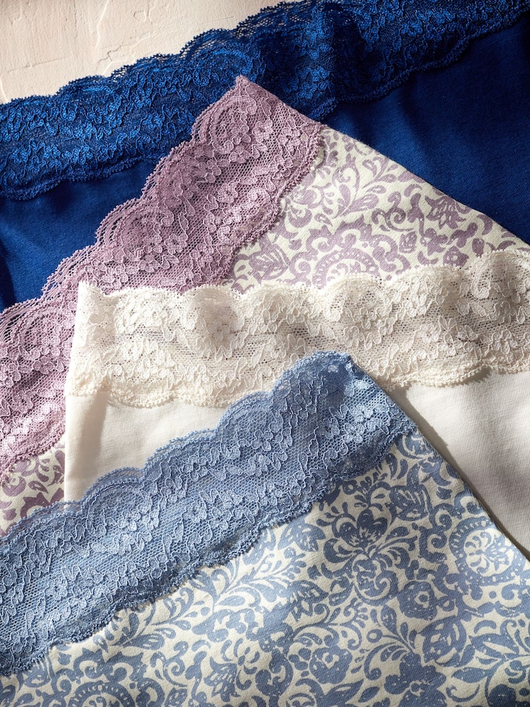 Cream/Blue Printed Full Brief Cotton and Lace Knickers 4 Pack - Image 10 of 10 Cream/Blue Printed Full Brief Cotton and Lace Knickers 4 Pack - Image 10 of 10