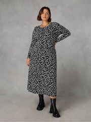Live Unlimited Black Curve Mono Spot Print Jersey Empire Seam Midi Dress - Image 1 of 7