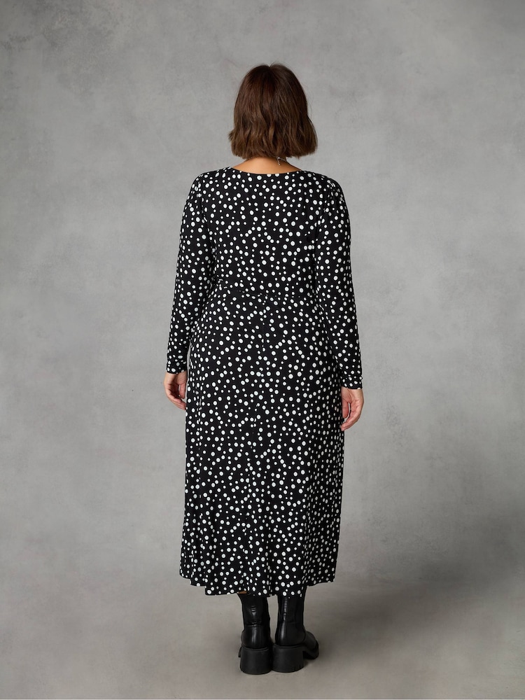 Live Unlimited Black Curve Mono Spot Print Jersey Empire Seam Midi Dress - Image 2 of 7