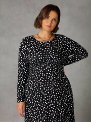 Live Unlimited Black Curve Mono Spot Print Jersey Empire Seam Midi Dress - Image 3 of 7