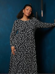 Live Unlimited Black Curve Mono Spot Print Jersey Empire Seam Midi Dress - Image 6 of 7