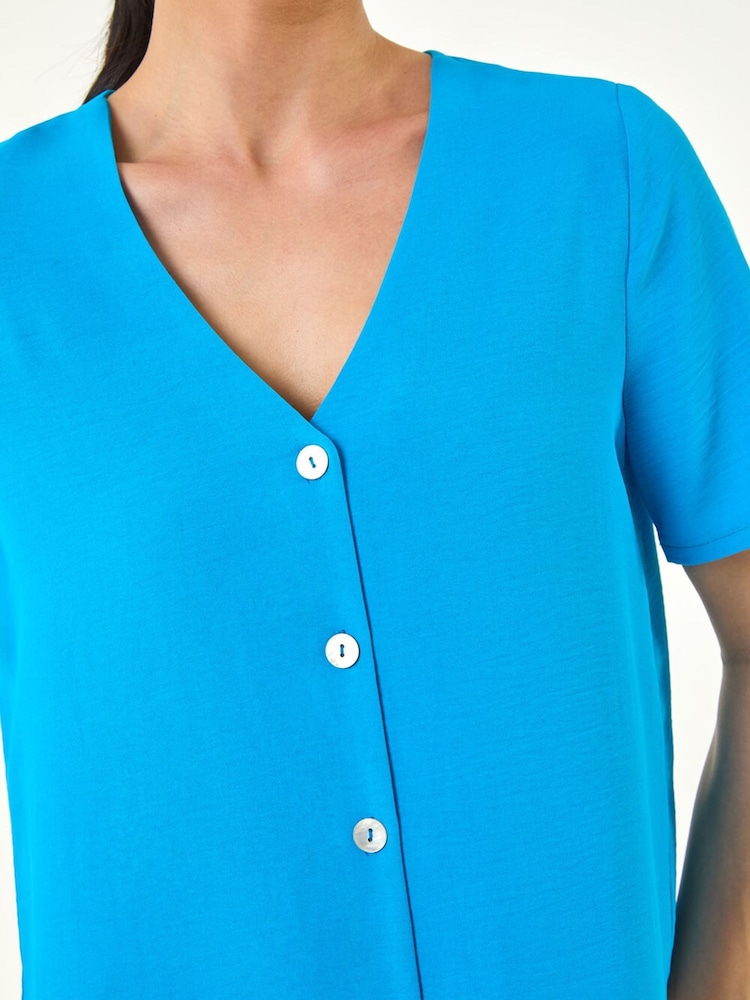 Roman Blue Button Through Blouse - Image 5 of 5