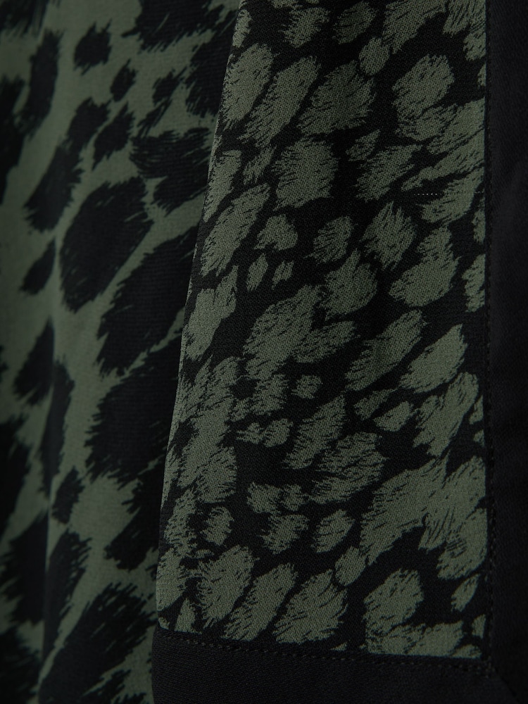 Reiss Black/Dark Khaki Katie Printed Tie Neck Mini Dress - Image 6 of 6