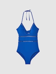 Reiss Cobalt Blue Gia Lattice Halterneck Swimsuit - Image 2 of 6