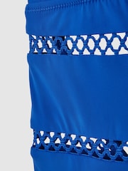 Reiss Cobalt Blue Gia Lattice Halterneck Swimsuit - Image 6 of 6