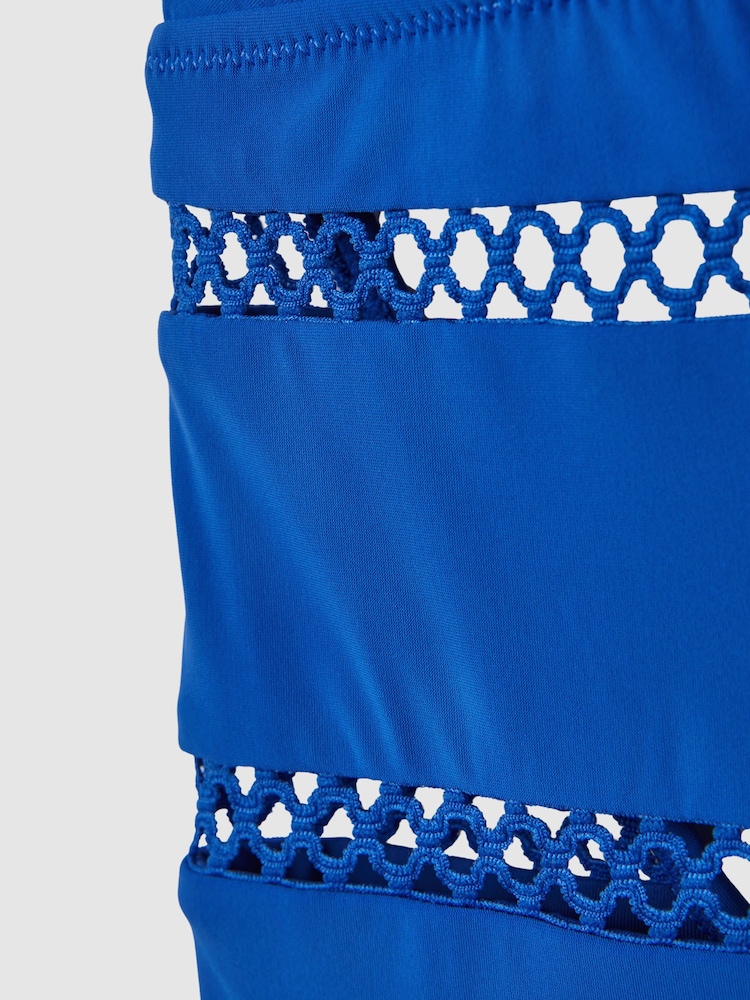 Reiss Cobalt Blue Gia Lattice Halterneck Swimsuit - Image 6 of 6