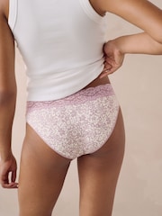 Cream/Blue Printed High Leg Cotton and Lace Knickers 4 Pack - Image 3 of 9