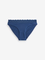 Cream/Blue Printed High Leg Cotton and Lace Knickers 4 Pack - Image 7 of 9