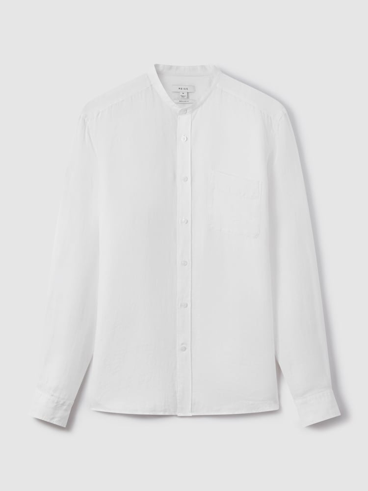 Reiss White Ocean Linen Grandad Collar Shirt - Image 2 of 6