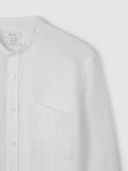 Reiss White Ocean Linen Grandad Collar Shirt - Image 5 of 6