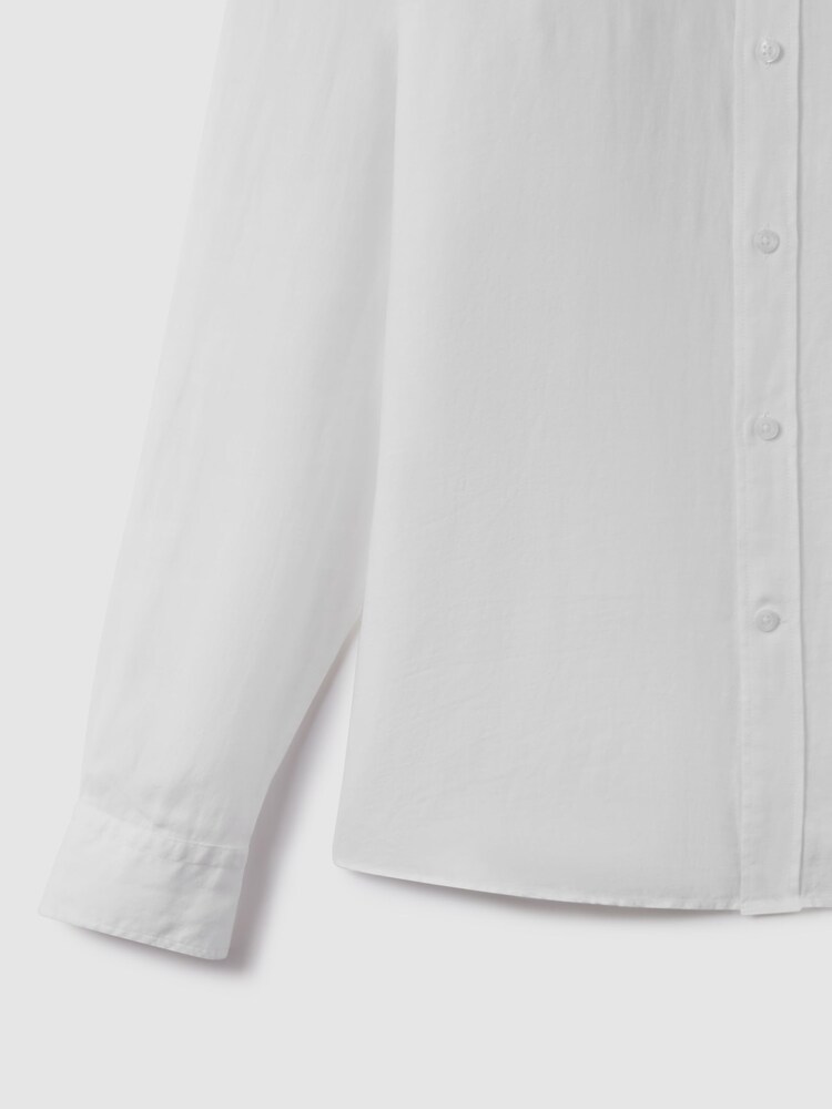 Reiss White Ocean Linen Grandad Collar Shirt - Image 6 of 6