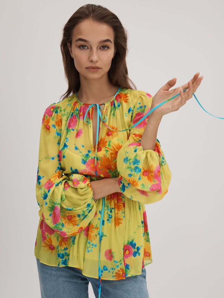 Florere Printed Tie Neck Blouse - Image 1 of 6