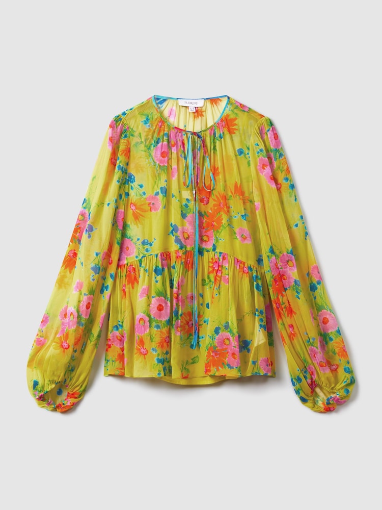 Florere Printed Tie Neck Blouse - Image 2 of 6