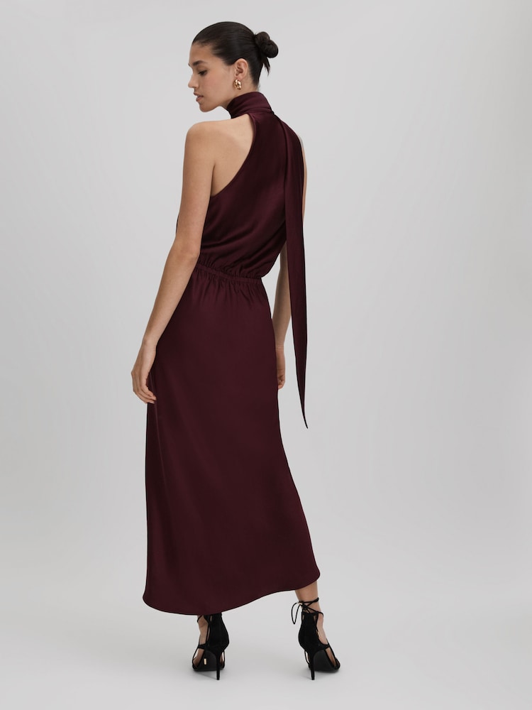 Buy Reiss Burgundy Tayla Satin Wrap Front Midi Dress from Next Oman