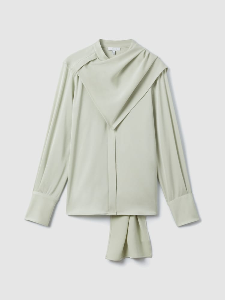 Reiss Sage Emilia Satin Detachable Scarf Shirt - Image 2 of 7