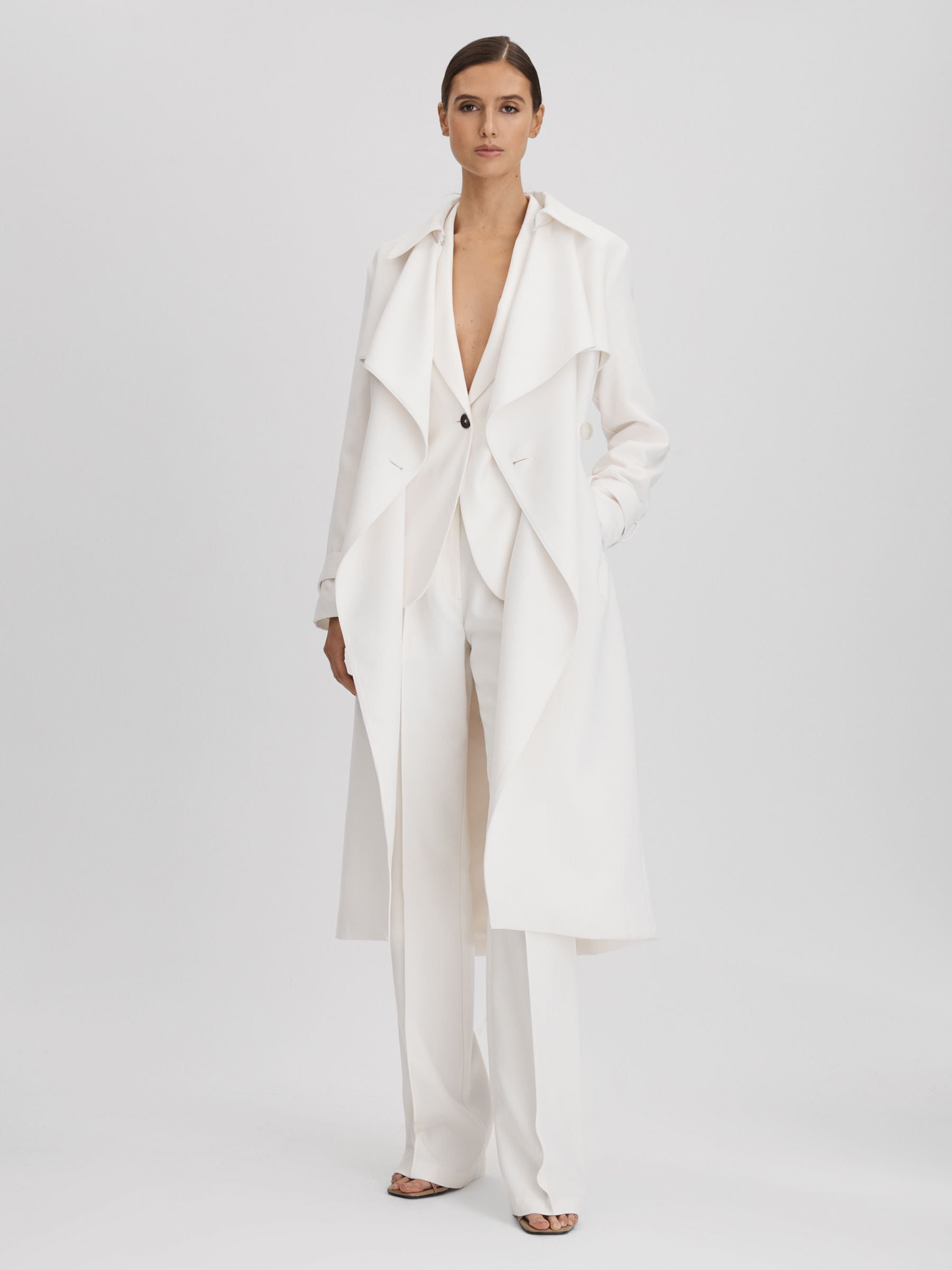Buy Reiss White Etta Double Breasted Belted Trench Coat from Next Luxembourg