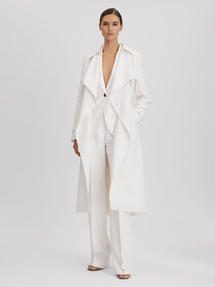 Reiss White Etta Double Breasted Belted Trench Coat - Image 1 of 7