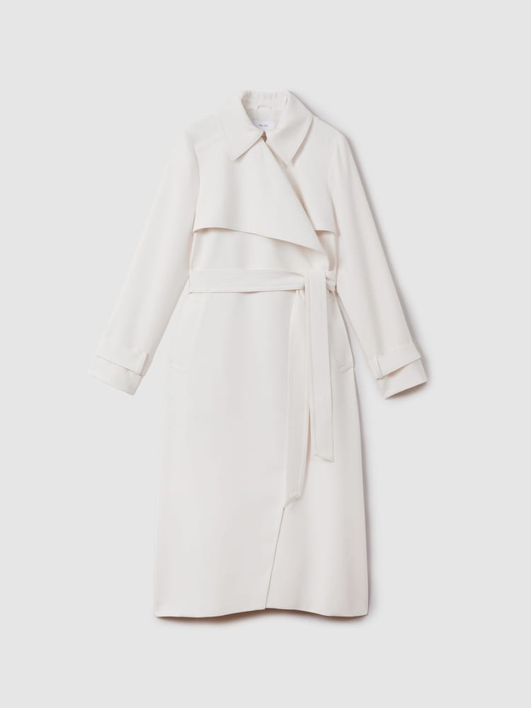Reiss White Etta Double Breasted Belted Trench Coat - Image 2 of 7