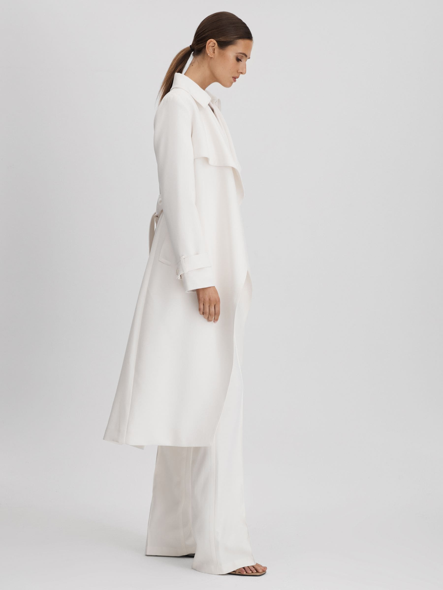 Buy Reiss White Etta Double Breasted Belted Trench Coat from