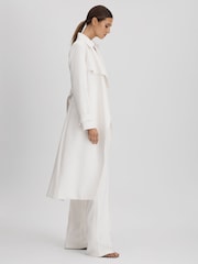 Reiss White Etta Double Breasted Belted Trench Coat - Image 3 of 7