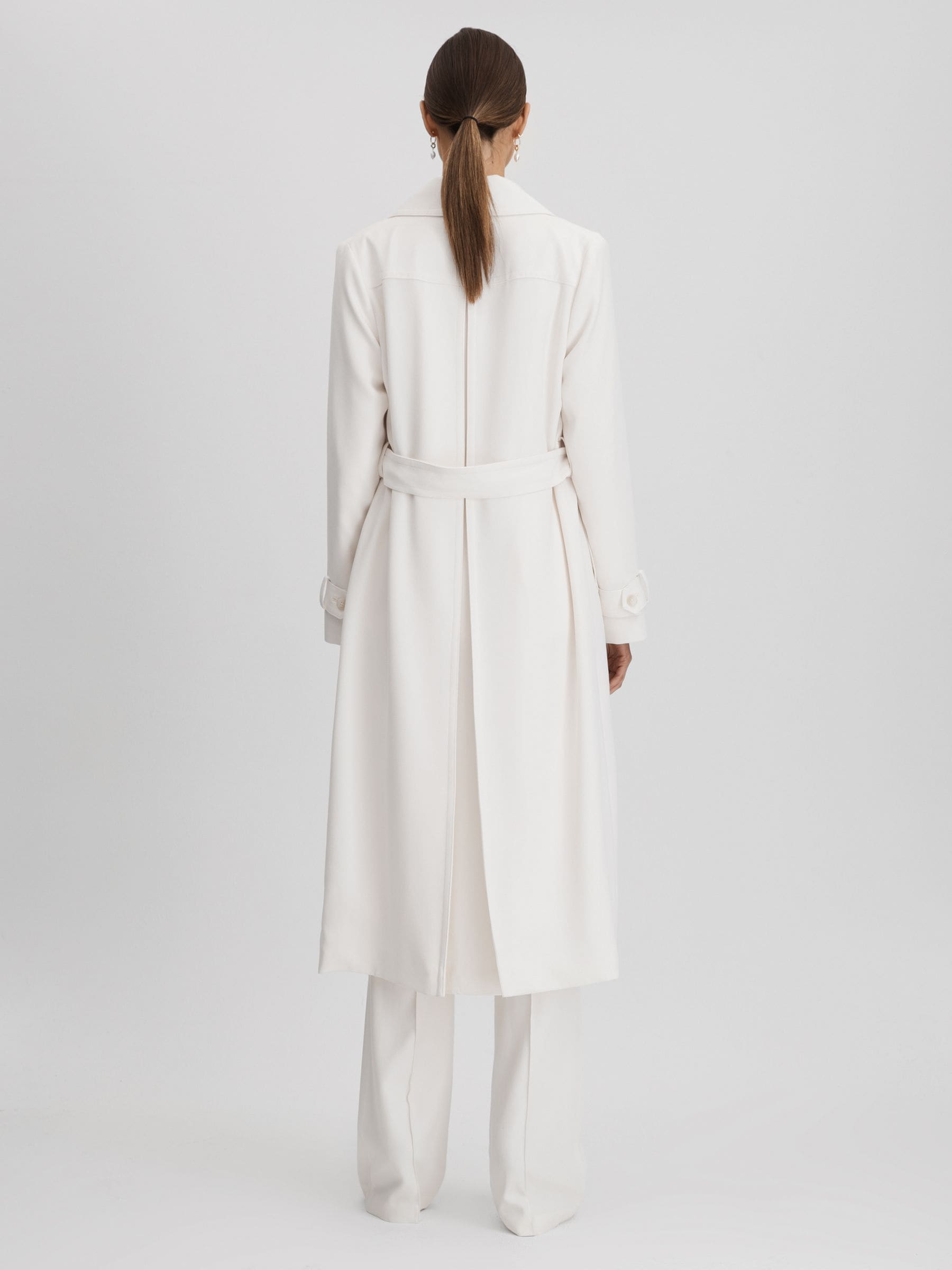Buy Reiss White Etta Double Breasted Belted Trench Coat from
