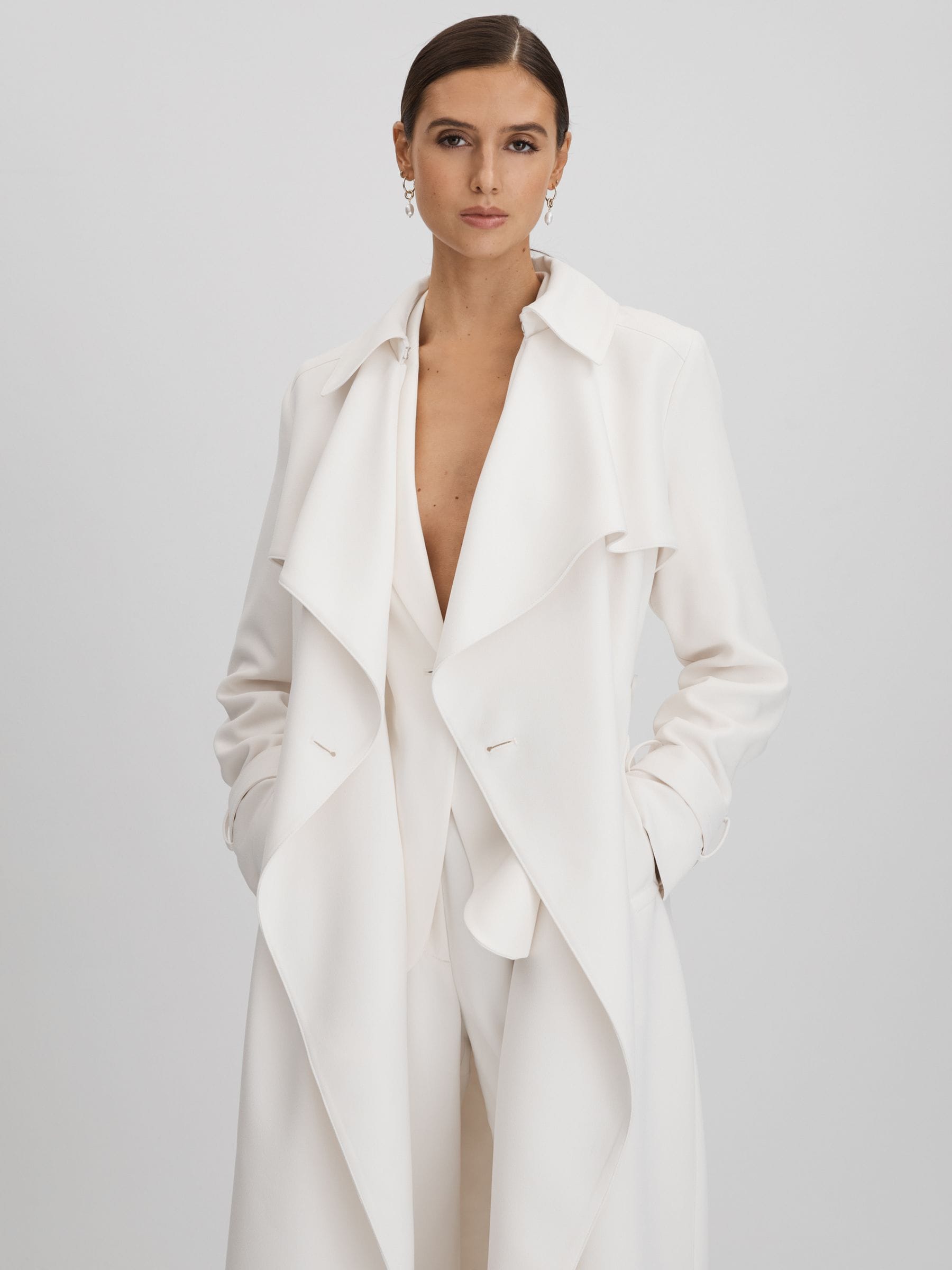 Buy Reiss White Etta Double Breasted Belted Trench Coat from