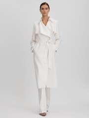 Reiss White Etta Double Breasted Belted Trench Coat - Image 7 of 7
