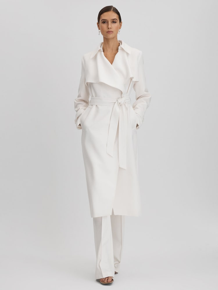 Reiss White Etta Double Breasted Belted Trench Coat - Image 7 of 7
