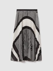 Reiss Black/Cream Gabi Printed Pleated Midi Skirt - Image 2 of 7