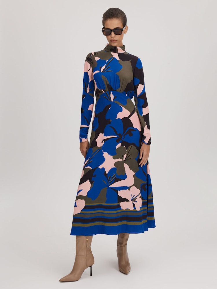 Florere Printed Zip Cuff Midi Dress - Image 1 of 7